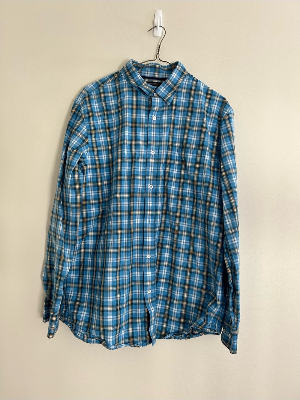 Men's Blue Plaid Button-Up Shirt banana republic size large